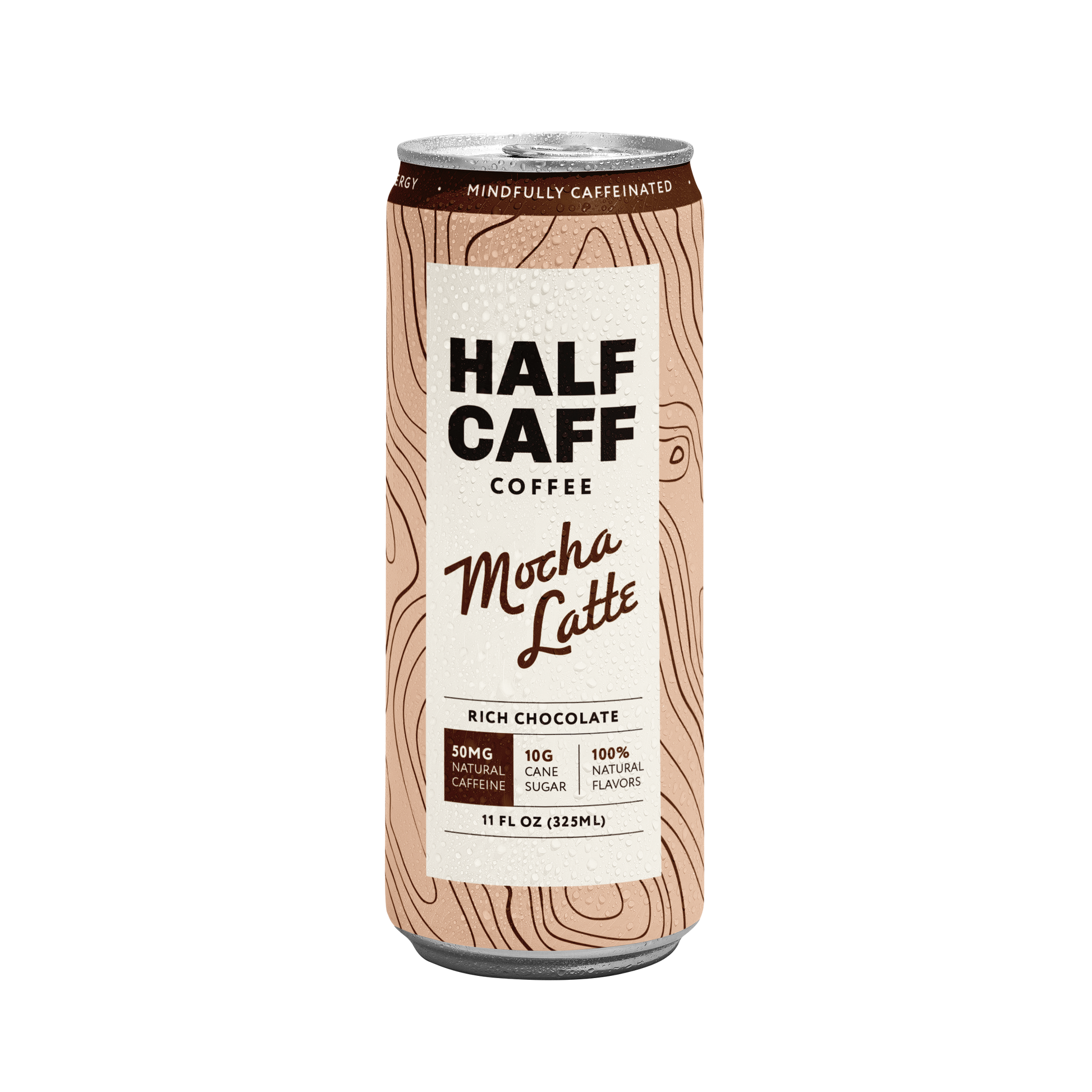 Half-caffeinated mocha latte canned coffee ready to drink for half-caff coffee