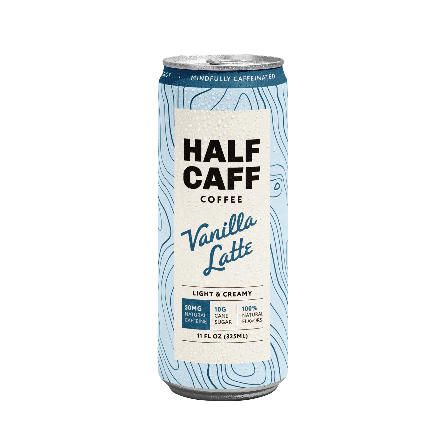Half-caffeinated vanilla latte canned coffee ready to drink for half-caff coffee