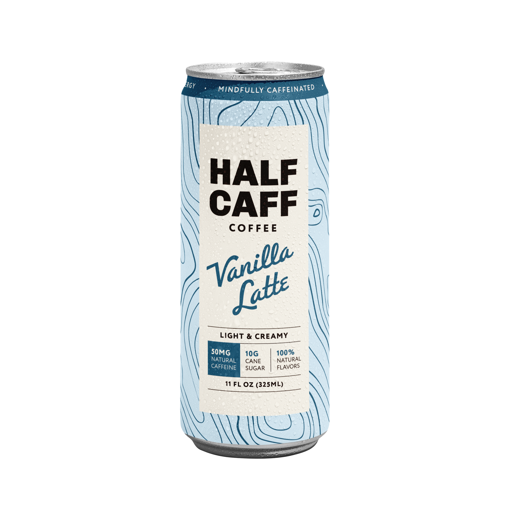 Half-caffeinated vanilla latte canned coffee ready to drink for half-caff coffee